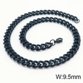 Black 9.5mm wide stainless steel Cuban link necklace with polished finish and lobster clasp - 9.5mm Black / Necklace 45cm