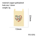 Detail showing copper gold plated rectangular heart pendant with size measurements and specs - Colorful Zirconia Heart (P01095)
