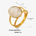 Minimalist stainless steel ring in gold finish with oval white marble inlay - Inner Diameter 1.7cm / White