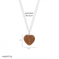 Detail of heart stone necklace showing 2cm pendant size and fine silver steel chain - A2-07-Necklace (Brown)