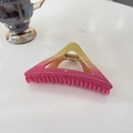Detail of triangle hair claw clip with rose pink to yellow gradient and glossy finish - 11.5cm (Large) / Pink Yellow Gradient