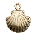 Golden scallop shell metal charm pendant with hanging loop for DIY jewelry making - 1Pc Shell 15x18mm