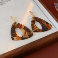 Detail shot of vintage resin leopard print triangle earrings on a display tray - 1# Geometric Triangle Hollow Tortoise Shell Earrings