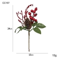 Artificial Christmas berry pick with pine cones and green leaves, 24cm festive decor - Style C (Red Berry + Natural Pine Cone)