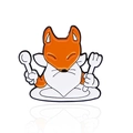 Lindo pin esmaltado de zorro naranja con cuchara y tenedor, insignia de animal dibujo - Zorro con cubiertos