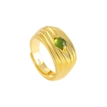 Vintage S925 sterling silver multi-layer wavy gold ring with oval green gemstone - Adjustable Open / 18K Gold Color (Green Stone)