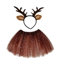 Brown reindeer antler headband and matching tulle skirt with star sequins set - Spotted Set Of 2