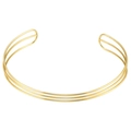 Detailed view of layered golden metallic lines on a hollow geometric open collar necklace - Three-Line Style (VL532) / Gold (VL532 Gold)