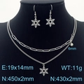 Silbernes Schneeflocken-Schmuckset mit zweilagiger Kette und Ohrringen auf schwarzer Büste - Silbernes Schneeflocken Halskette Ohrringe Set (KS198112-Z)