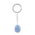 Detail showing polished blue natural stone pendant with metal chain keychain accessory - Light Blue