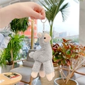 Cute grey alpaca plush keychain with fluffy fur and soft pink accents on a metal ring - Plain Chain / Gray