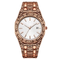 Men's octagonal rose gold watch featuring ornate engraved patterns and white dial - White Dial Rose Gold Case