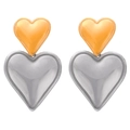 Orecchini a sospensione a doppio cuore bicolore oro e argento con finitura lucida - Orecchini / Oro Acciaio Doppio