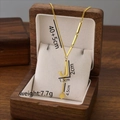 Titanium steel tassel necklace with golden letter J pendant in premium walnut jewelry box - Letter J / Gold
