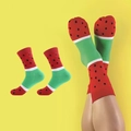 Funny mid-calf socks with watermelon pattern design and vibrant red and green colors - Watermelon Style