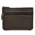 Vintage dark brown crazy horse leather coin purse with double zipper compartments - Crazy Horse Dark Brown