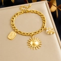 Collar vintage dorado con colgantes de sol y retrato rectangular para mujer - Pulsera con Colgante de Placa Redonda de Sol(B1814)