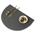 Nordic minimalist dark grey semi-circular PU leather placemat with textured finish - Dark Gray