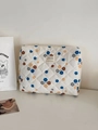 Gesteppte Cord-Kosmetiktasche mit bunten Retro-Blumenmustern und Reißverschluss - Blaue Blumen Cord [Handtasche]