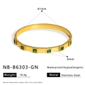 Detailed view of 18.4g gold stainless steel bracelet with square green gemstone inlay - Green Square Gem (NB-B6303-GN)