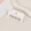 Bohemian stainless steel dandelion stud earring set with sparkling round cubic zirconia - Dandelion Silver