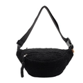 Minimalist black teddy fleece crossbody bag with adjustable strap and orange label - Black