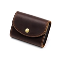 Dark brown crazy horse leather wallet with 12 card slots and vintage metal snap closure - Crazy Horse Coffee