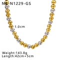 Polished 18K gold and silver stainless steel bead necklace with 1cm diameter balls - 1.0cm Necklace (42+5cm) / Gold and Silver
