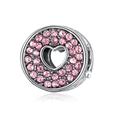 Pink heart charm with silver hollow structure and cubic zirconia for DIY bracelets - Round Heart Cut-out