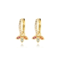 Elegant gold hoop earrings with colorful zircon leaf charms and polished finish - Three-Petal Flower Style (F731) / Gold White + Colorful Zirconia