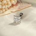 Vintage silver flower stud earring with crystal inlay and secure screw back closure - Silver