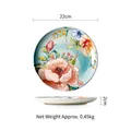 22cm ceramic round plate with colorful pink and orange floral patterns on blue base - Vintage Flower (8.6 Inch)