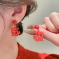 Elegant red dragon pearl stud earrings for women with matte finish for Lunar New Year - Silver Earring Post - Red Dragon
