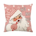 Roze kussensloop met vintage Kerstman en HO HO HO tekst op linnen textuur voor kerst - JYM382-1 / Roze Kerstman