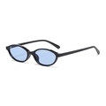 Oval narrow frame sunglasses with glossy black frame and light blue lenses for fashion - Glossy Black Ocean Blue Lens