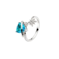Saturn-style open ring in silver finish with blue triangle stone and star detail - Platinum with Blue Zircon