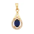 Gold-plated teardrop pendant featuring a blue oval gemstone with micro-pave crystals - Dark Blue/Water Drop