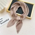 Elegant accordion pleated square scarf in dusty pink silky chiffon for women - Coffee Pink