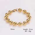 Golden 10mm stainless steel bead bracelet with 21cm length and lobster clasp closure - Bracelet / 10mm / Gold