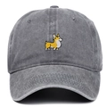 Casquette de baseball classique en coton gris délavé avec broderie chien Corgi - Réglable / Gris