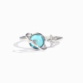 Anillo abierto minimalista de plata S925 con planeta azul y estrella de circón - Talla US 7 Ajustable / Platino (Giratorio)