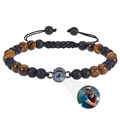 Projection bracelet featuring black matte beads and tiger eye stones with custom photo inside - Tiger Eye Stone + Matte Stone Bracelet