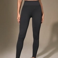 Leggings yoga senza cuciture a vita alta per donna con ampia fascia di compressione addominale - S / grigio scuro