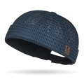 Dark blue breathable mesh docker hat with vintage brown leather patch logo - Navy Blue