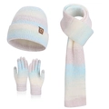 Set invernale con cappello, sciarpa e guanti in maglia a righe color macaron - Set da 3 pezzi / Multicolore
