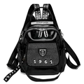 Zaino nero in pelle PU con borchie argentate, strass e tasche multifunzionali - Nero