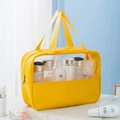 Yellow large capacity cosmetic bag with clear PVC window and dual top handles - Large / Yellow