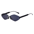 Frameless dark grey sunglasses with diamond-studded bridge and honeycomb textured temples - Matte Black Nickel White Gray Lens