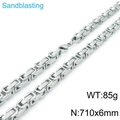 Men's silver Byzantine box chain necklace with sandblasted finish, 6mm width and 710mm length - 710mm*6mm(KN117550-Z)