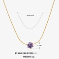 Gold stainless steel necklace with round purple zircon pendant and 40+5cm adjustable chain - June